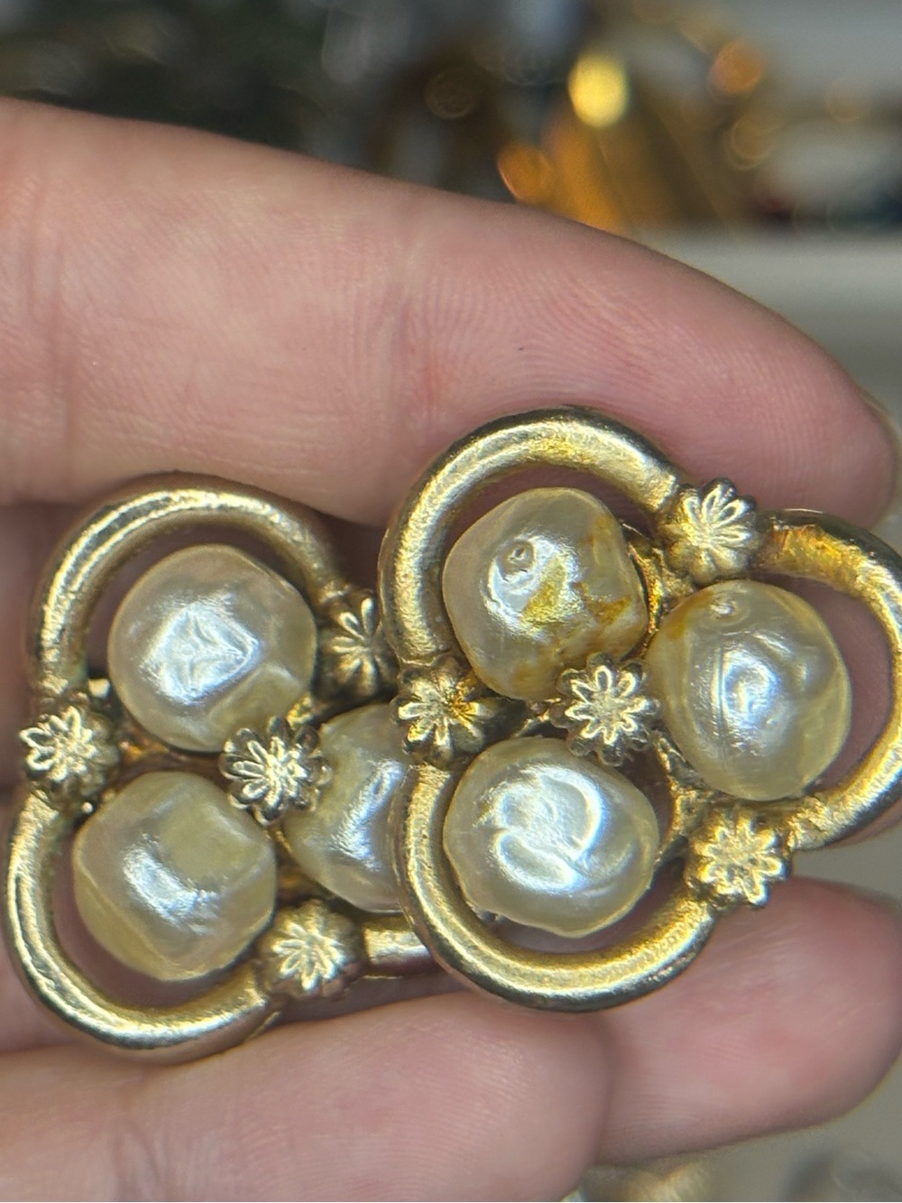 Vintage Coro Gold Tone Baroque Faux Pearl Clip-On Earrings